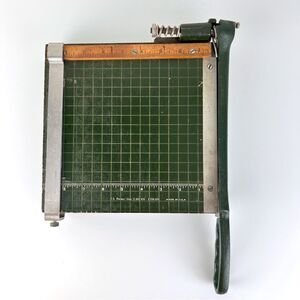 Vintage Paper Cutter 9" Spring Loaded Wood Base